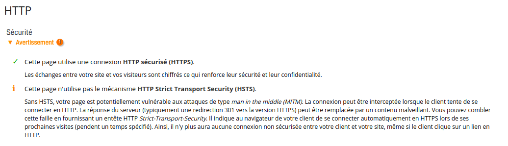 Analyse d'une page sans HTTP Strict Transport Security