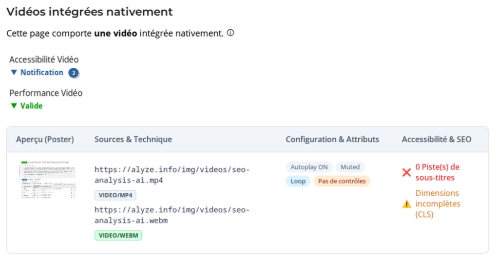 analyse seo d'une balise vidéo